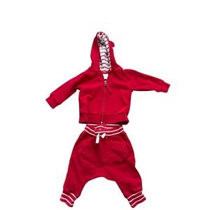 Hanna Andersson Hoodie and Pants Set Red Bear Ear Baby 6-12 Months
